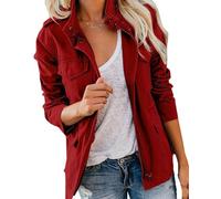 Generisch Anorak Militaire Femme Léger Décontracté Fermeture à Glissière Boutons-pression Utility Cargo Manteaux avec Poche Veste Cirée Femme, rouge bordeaux, L