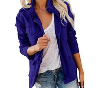 Generisch Anorak Militaire Femme Léger Décontracté Fermeture à Glissière Boutons-pression Utility Cargo Manteaux avec Poche Veste Cirée Femme, bleu roi, S