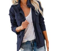 Generisch Anorak Militaire Femme Léger Décontracté Fermeture à Glissière Boutons-pression Utility Cargo Manteaux avec Poche Veste Cirée Femme, bleu marine, S