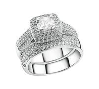 Generisch Argent incrusté carré zircon blanc plein -bague fixe féminine bague cadeau d'anniversaire créatif bagues pas cher ensemble, 9, Métal, Aucune pierre précieuse