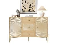 Generisch Armoire haute, buffet, longueur 123,5 cm, 2 portes avec 3 tiroirs et design unique en rayons du soleil
