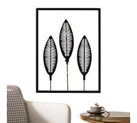 Generisch Art mural en forme de feuilles, décoration murale en métal, cadre noir, lumière LED pour salle à manger, décoration murale moderne pour couloir, entrée, cheminée, fenêtre de porte
