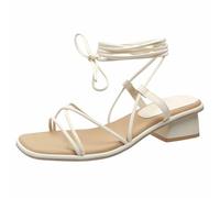 Generisch Außenhandel Sandales Grande Taille 2026 Été Nouveau Style Fée Pied Anneau Sangle Chaussures Romaines UN mot Talon carré Sandales à Talon Milieu, beige, 37 EU