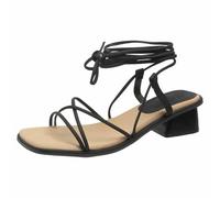 Generisch Außenhandel Sandales Grande Taille 2026 Été Nouveau Style Fée Pied Anneau Sangle Chaussures Romaines UN mot Talon carré Sandales à Talon Milieu, Noir , 38 EU