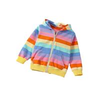 Generisch Automne et hiver Nouvelles filles Mignon Poche zippée Arc-en-ciel Rayures Veste à capuche Adolescentes Filles Objets, Orange, 6-7 ans