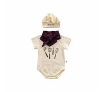 Generisch Baby M Chef-Styling pour garçons et filles, vêtements rampants avec chapeau, bavoir, trois ensembles, 0 à 18 mois, body pour bébé nouveau-né fille, beige, 6-12 mois