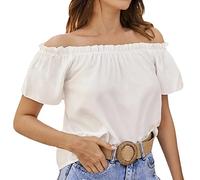 Generisch Bad Taste Party Nouveau Manches Courtes Épaules Dénudées Couleur Unie T-shirt Lâche Haut Chaussettes Femmes, Blanc., M