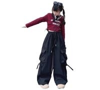Generisch Baggy Jeans Filles Filles Pantalon Cargo Combinaison Décontractée avec Jambes Larges Pantalon de Street Dance pour Enfants, Noir , 4-5 ans
