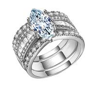 Generisch Bague Cadeau Femme Trois en Un 3 Pièces Strass Luxe Amovible Bague Bijoux Bague Insertée Anneaux Simples, 7, Métal, Aucune pierre précieuse