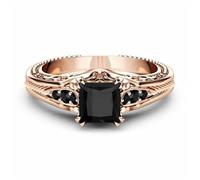 Generisch Bague carrée noire tendance avec incrustation d'argent et anneaux, 6, Alliage de zinc, Aucune pierre précieuse