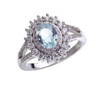 Generisch Bague Cosmos Rose Cristal Diamant Bague Populaire Fiançailles Lumière de Luxe Haut Grade Anneau Pull à Rayures Bleu Femme (Argent, 8)