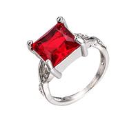 Generisch Bague en véritable pierre précieuse rouge en argent carré coupe tendance et irisée pour femme Cadeau de bras Bagues de natation (rouge, 10)