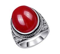 Generisch Bague rétro européenne en argent antique naturel sculpté pour homme, tailles 7, 8, 9, 10 anneaux en macramé en bois, 37 cm, C, Métal, Pas de pierre précieuse