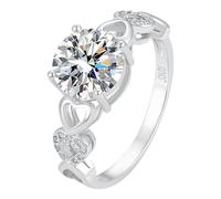 Generisch Bagues pour livres en argent 925 plaqué or taille ronde sertie de zircons blancs pour mariage, fiançailles, promesse, élégante bague pour femme pour maman, mariée, amant, plante, 10, Métal