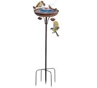 Generisch Bain d'oiseaux pour l'extérieur | Bain d'oiseaux en métal de 101 cm de haut avec piquet de base à 5 dents - Pour jardin, terrasse, balcon, sol, parterre de fleurs, cour, pelouse, parc