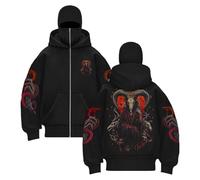 Generisch Balaclava Nijia Sweat à capuche pour homme avec impression du diable Face effrayante Cagoule Full Zip Double Veste de survêtement Veste d'hiver Hip Hop Y2K Streetwear Costume de carnaval