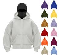 Generisch Balaclava Sweat à capuche pour homme avec fermeture éclair, sweat à capuche zippé avec cagoule, veste de survêtement ninja oversize masque sweatshirt avec double capuche, coupe-vent Y2K