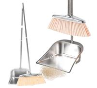 Generisch Balai avec ensemble de pelles à poussière, en acier inoxydable, outil de nettoyage du sol en acier inoxydable pour propriétaires de maison, salon, chambre à coucher, bureau, appartement