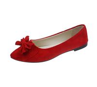 Generisch Ballerines pour femme - Mocassins plats - Bout pointu - Chaussures de loisirs en daim - Chaussures basses à enfiler - Légères - Confortables et élégantes - Avec nœud décoratif, rouge, 40 EU