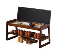 Generisch Banc à chaussures en bois massif de 100 cm avec coussin, compartiment de rangement rabattable à 2 étages