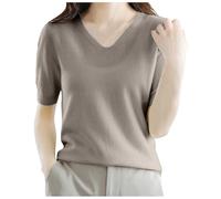 Generisch Bandeau Femme Hiver Jaune Pull à Manches Cinq Quarts Col en V Pull en Tricot Ample à Manches Demi-Longues, Haut à Manches Moyennes Pull Femme Grosse Maille, gris, XXL