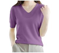 Generisch Bandeau Femme Hiver Jaune Pull à Manches Cinq Quarts Col en V Pull en Tricot Ample à Manches Demi-Longues, Haut à Manches Moyennes Pull Femme Grosse Maille, lilas, M