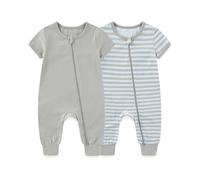 Generisch Barboteuse pour bébé avec fermeture éclair bidirectionnelle en coton doux pour nouveau-nés, tout-petits, combinaison polyvalente pour le quotidien, les loisirs, 2 pièces (gris, 12-18 mois)