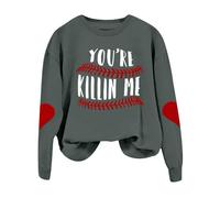 Generisch Baseball Mom Shirts pour femmes Pull à manches longues Raglan Tops Sweatshirt décontracté Col rond Pull fin pour femmes, gris foncé, S