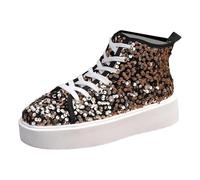 Generisch Baskets à paillettes pour femme - Chaussures mi-hautes à plateforme - Semelle épaisse - Années 80 - Disco - Carnaval - Antidérapantes - Chaussures à lacets originales - Bottes à paillettes