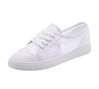 Generisch Baskets de marche pour femme - En maille respirante et légère - Couleur unie - Chaussures plates et confortables - Chaussures d'été décontractées avec lacets - Pointure 34-39 EU, Blanc., 38