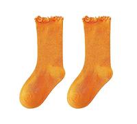 Generisch Bébé Année et Mi-Cuisse Chaussettes Couleur Unie Mesh Respirant Coton Peigné Volants Chaussettes Mignon Enfants Chaussettes 31 34, Orange, 3-5 ans