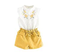 Generisch Bébé Brodé Pantalons Courts Enfants Hochet Fille Toben + Lacets Bébé Solide T-shirt Garçons Tenues & Ensemble Deux Pièces Enfants, jaune, 5-6 ans