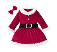 Generisch Bébé Fille Noël Polaire Manches Longues Robe Princesse Bandeau Ceinture Tenues Noir Enfant, rouge, 2-3 ans