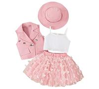 Generisch Bébé Garçon Ensemble Vêtements Été Tout-petit Fille Manteau sans Manches Gilet Blanc Papillon Jupe Chapeau Quatre Pièces Tenues Ensemble pour Enfants Vêtements Filles Robe 80, Rose, 6-7 ans