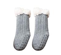 Generisch Bébé Garçon Fille Solide Ankle Crew Chaussettes avec Poignées Enfant Unisexe Doublure Polaire Chaude Chaussettes en Coton Épais, gris, 6-12 mois