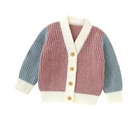 Generisch Bébé tout-petit enfant fille garçon patchwork manches longues col en V pull veste chaude coton cardigan fermeture à boutons manteau d'extérieur sweat à capuche manches, Rose, 2-3 ans