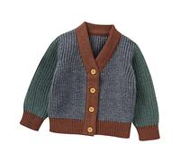 Generisch Bébé tout-petit enfant fille garçon patchwork manches longues col en V pull veste chaude coton cardigan fermeture à boutons manteau d'extérieur sweat à capuche manches, gris, 2-3 ans