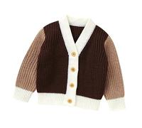 Generisch Bébé tout-petit enfant fille garçon patchwork manches longues col en V pull veste chaude coton cardigan fermeture à boutons manteau d'extérieur sweat à capuche manches, café, 2-3 ans