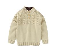Generisch Bébé tout-petit fille enfant garçon patchwork pull veste chaude coton tricot fermeture à boutons manteau d'extérieur hauts sweat à capuche 146 garçon, kaki, 2-3 ans