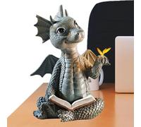 Generisch Belle statue amusante en résine - Dragon Reading Book Statue | Jardin extérieur mignon décoration de dragon | Sculpture animale décoration murale art figure décoration murale, petit animal