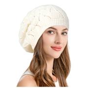 Generisch Béret basque doux et aéré en tricot avec découpe, léger, décontracté, bonnet crocheté pour femme