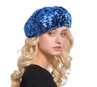 Generisch Béret basque pour femme avec paillettes scintillantes - Chapeau de danse brillant pour fête, clubwear, cosplay, performance - Costume décontracté - Accessoire festif - Costume de carnaval