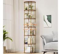 Generisch Bibliothèque Rotative à 360°, Bibliothèque sur Pied en Bois, Bibliothèque à 6 Niveaux, Niveaux Réglables, Étagère sur Pied 45 x 45 x 193 cm, Marron Vintage