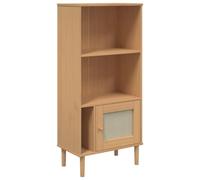 Generisch Bibliothèque SENJA aspect rotin 60 x 35 x 130 cm en pin | Bois de pin massif, porte avant en polyrotin, vernis UV, design bohème du milieu du siècle, beaucoup d'espace de rangement