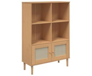 Generisch Bibliothèque SENJA aspect rotin 90 x 35 x 130 cm en pin | Bois de pin massif, vernis UV, façade de porte en polyrotin, style bohème du milieu du siècle, avec support mural