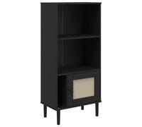 Generisch Bibliothèque SENJA aspect rotin noir 60 x 35 x 130 cm en pin | Bois de pin massif, vernis UV, porte en rotin synthétique, style bohème, support mural inclus