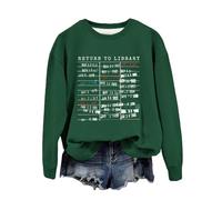 Generisch Bibliothèque T-shirt Femmes Livre Amoureux Sweatshirt Graphique Col Rond Lecteur Bibliothécaire Enseignant Pull Hauts Sweat à Capuche avec Lettres Graphiques, Vert foncé., M