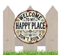 Generisch Bienvenue Mon Happy Place - Ergonomique Stylé Ne Ruinez Pas Ruiner, Élégant, Rond, Décoration en Métal pour Jardin, Ronde Vintage Terrasse Clôture de Jardin | Utilitaire