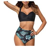 Generisch Bikini 2 pièces pour femme - Grande poitrine - Col en V - Aspect cache-cœur - Lacets - Bikini - Push Up - Bandeau - Maillot de bain pour femme, #1 - Noir, XXL