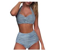 Generisch Bikini 2 pièces pour femme - Grande poitrine - Col en V - Aspect cache-cœur - Lacets - Bikini - Push Up - Bandeau - Maillot de bain pour femme, #2 - Blanc, M